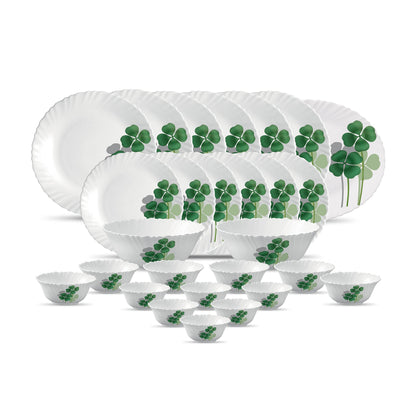 La Opala Diva Classique Collection Opal Glass Crockery | for Family of 6 | Dinner Set 27 pcs Citron Weave | Plates & Bowls for Dining | Microwave Safe | 100% Vegetarian | Extra Strong | White
