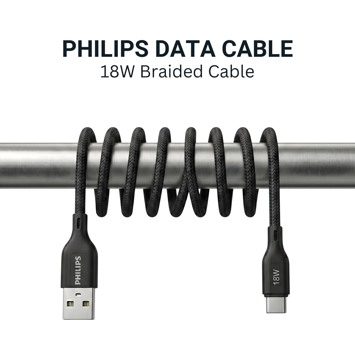 Philips DLC4150AB/94 18W Type-A to Type-C Fast Charging Cable (1.5m, Dark Slate)