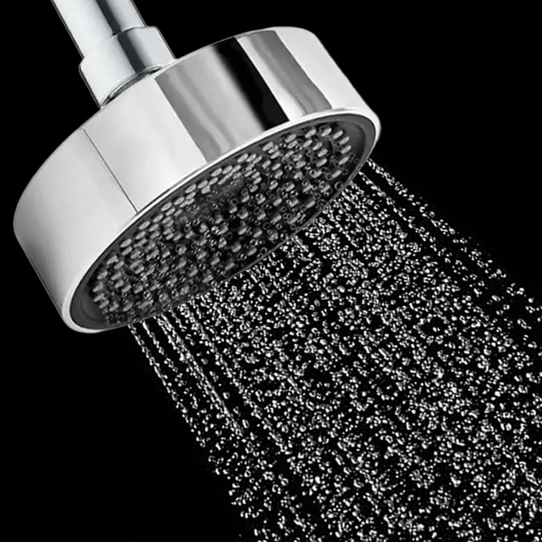 HOUZA Round Shower Head for Bathroom | 4 Inch Single Flow Overhead Shower without Arm | Adjustable Bathroom Shower with Even Water Flow & Rust Resistant | Anti-Clog Silicone Nozzles for Wall Mounting