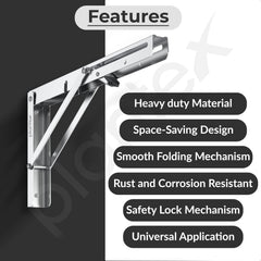 Plantex Heavy Duty 12 Inch Foldable Shelf Bracket/Stainless Steel Multipurpose Bracket/L Bracket/Space Saving Wall Bracket for Shelf/Folding Table Bracket for Home & Office (Pack of 2, Chrome)-2