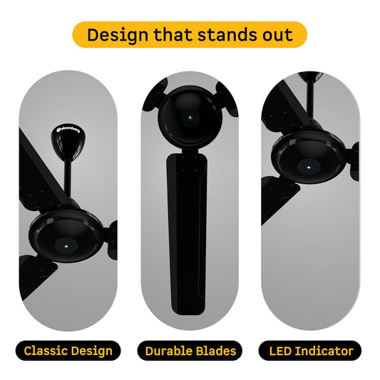 atomberg Ameza 1200mm Timeless BLDC Ceiling Fan with Remote|BEE 5 star|High Air Delivery|LED Speed Indicator|Low Noise|Timeless Design with Power Saving|2 Year Warranty|Gloss Black