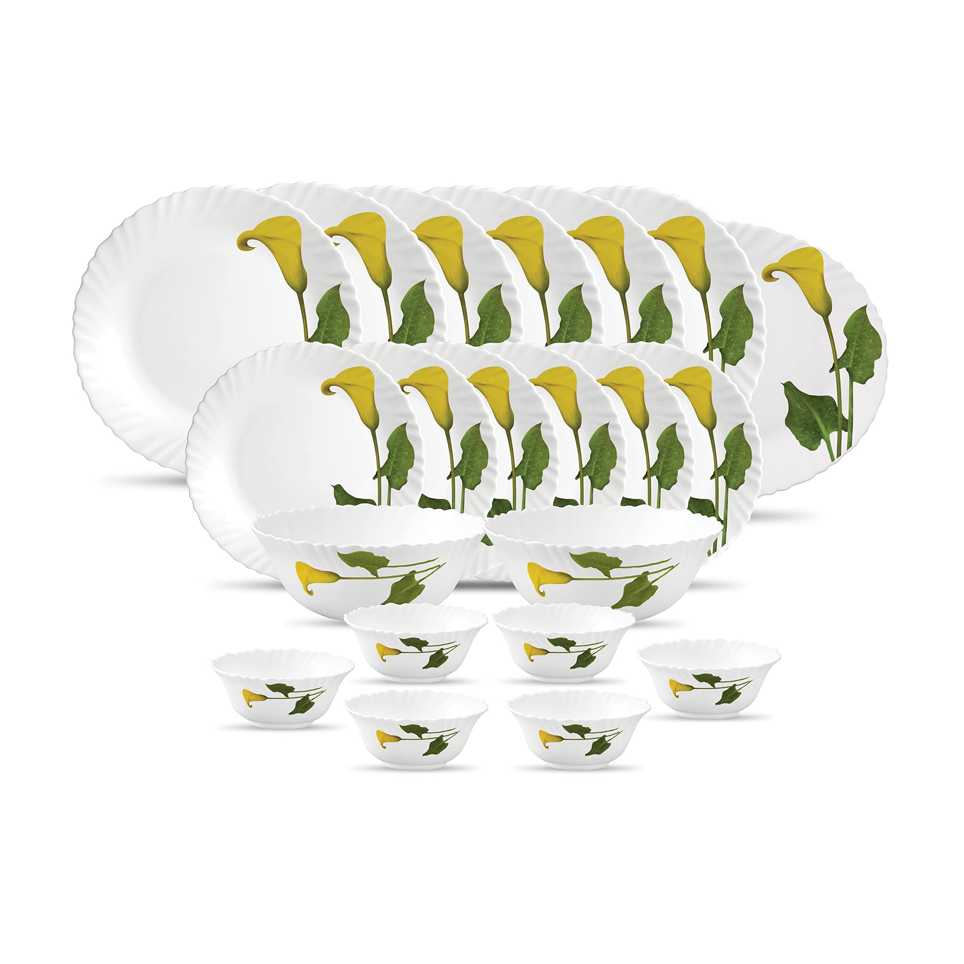La Opala Diva Classique Collection Opal Glass Crockery | for Family of 6 | Dinner Set 21 pcs Royal Iris | Plates & Bowls for Dining | Microwave Safe | 100% Vegetarian | Extra Strong | White