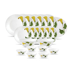 La Opala Diva Classique Collection Opal Glass Crockery | for Family of 6 | Dinner Set 21 pcs Royal Iris | Plates & Bowls for Dining | Microwave Safe | 100% Vegetarian | Extra Strong | White