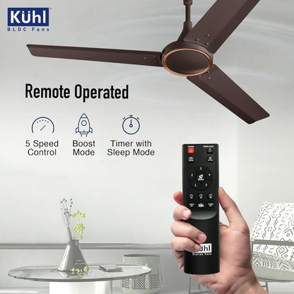 KUHL Prima A4 1200 mm BLDC 65% Power Saving BLDC Ceiling Fan With Remote | BEE 5 Star Rated & ISI Marked | High Air Flow | 5 Year Warranty | Espresso Brown