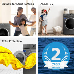 Midea 8Kg/5Kg Inverter Fully Automatic Washer Dryer (Mf100D80B/T-In, Titanium Silver, Inbuilt Heater) - Front Load