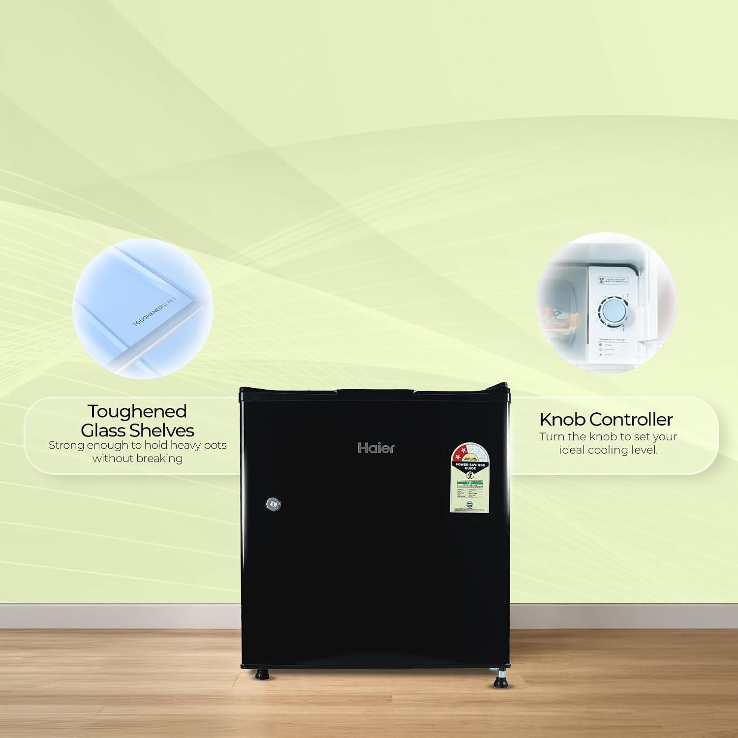 Haier 50 L 2 Star Direct Cool Single Door Mini Bar Refrigerator with Chiller Freezer Box, LED Light for Clear View, Lock & Key and Easy Clean Back (HRD-752KSA, Black Steel, 2026 Model)