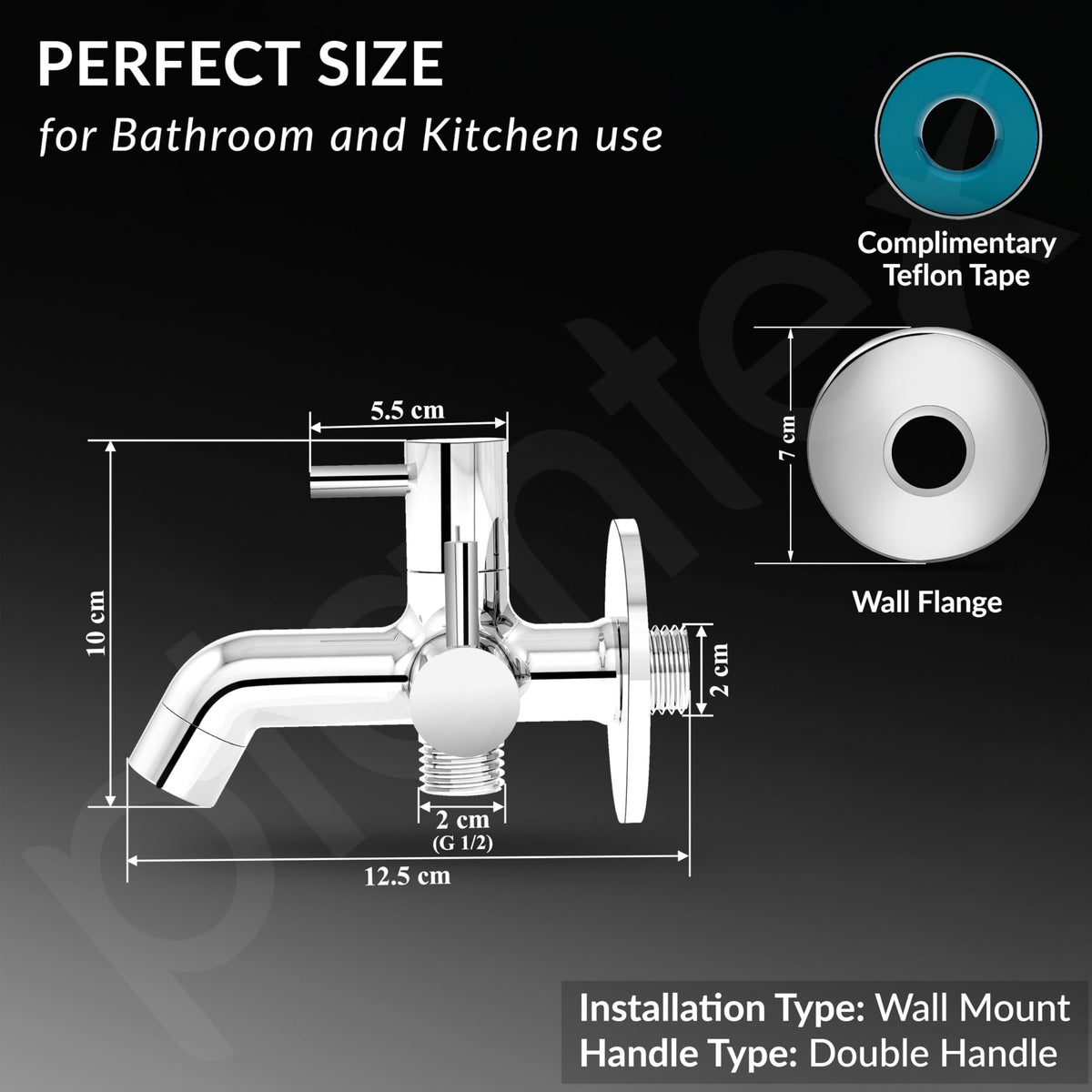 Plantex Pure Brass Two-Way Bib Cock Tap with Water-Saving Aerator/Compatible with Washing Machines/2 in 1 Tap -7 Year Warranty -(ICO-907-Chrome)-4