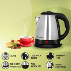 Faber 1.5L Electric Kettle | Boil Water, Make Tea, Coffee, Instant Noodles, Soup | SS Body, Cool Touch Handle, Wide Mout