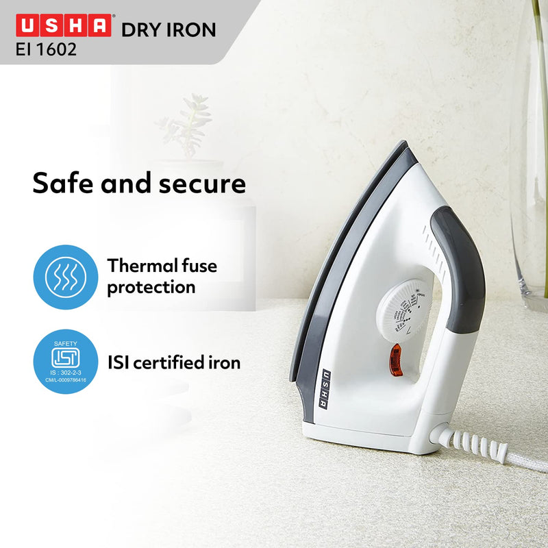USHA EI 1602 1000 W Lightweight Dry Iron with Non-Stick Soleplate (Multi-colour) (Pack of 2)