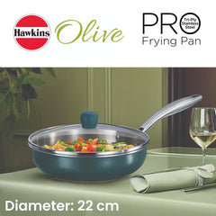 Hawkins Olive Pro 22 cm Frying Pan, Triply Stainless Steel Fry Pan with Stainless Steel Handle and Stainless Steel Lid, Green (POSF22G)