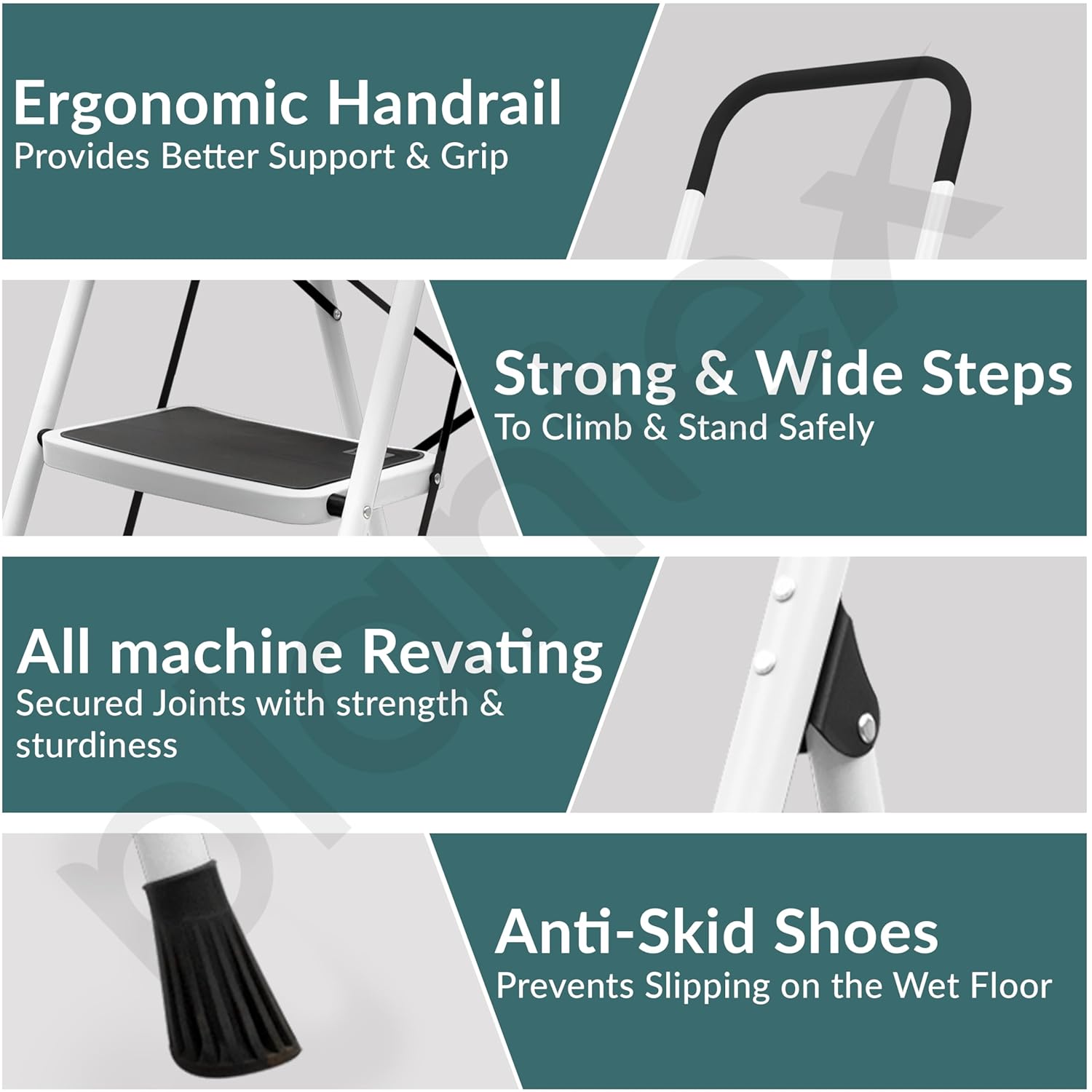 Plantex 5 Step Foldable Ladder for Home Use/Steel Ladder with Anti-Slip Shoes/Step Ladder with Double-Grip Technology(White & Black)