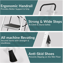 Plantex 5 Step Foldable Ladder for Home Use/Steel Ladder with Anti-Slip Shoes/Step Ladder with Double-Grip Technology(White & Black)