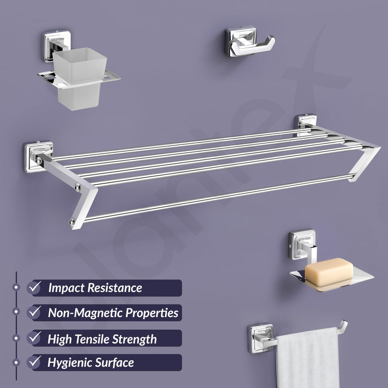 Plantex Decan 304 Grade Stainless Steel Towel Rack for Bathroom/Soap Holder/Napkin Ring/Tumbler Holder/Robe Hook/Bathroom Accessories - Chrome-2
