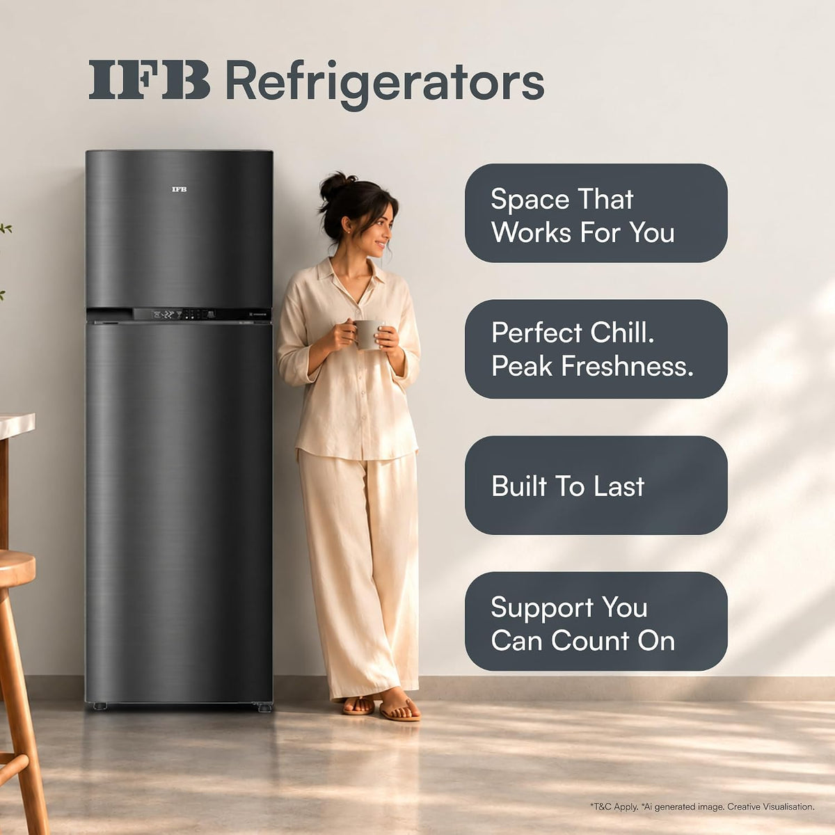 IFB 331L 3 Star 12-in-1 Convertible, Advanced Inverter Frost-Free Double Door Refrigerator with 30 Hrs Cooling Retention