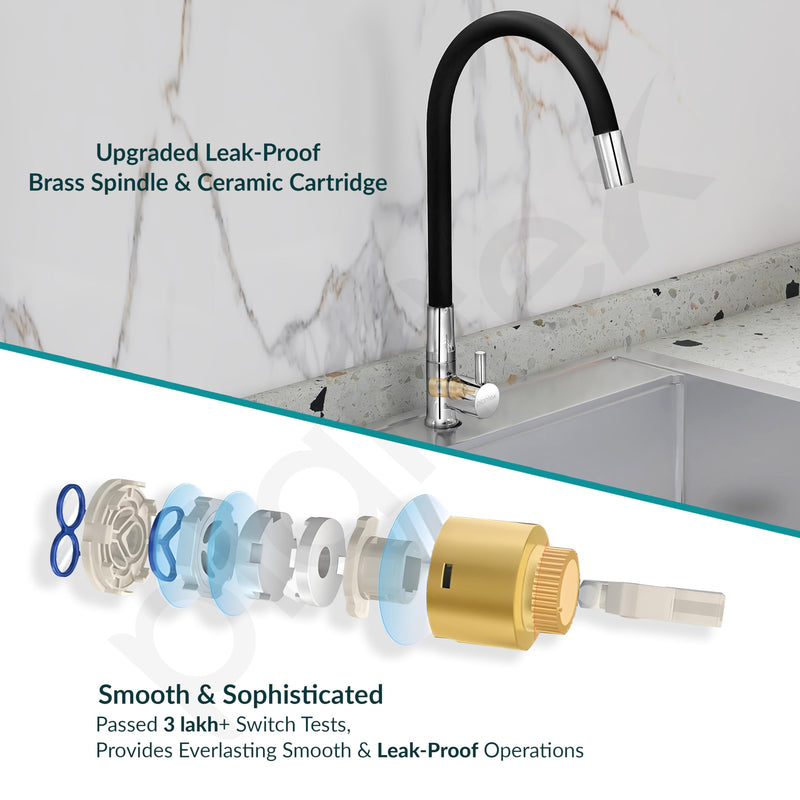 Plantex Pure Brass Flexible Tap for Kitchen Sink/Swan Neck Water Tap Faucet/Kitchen Flexible Sink Tap with Water-Saving Aerator & 360‚° Swivel Spout (ICO-912B)-5