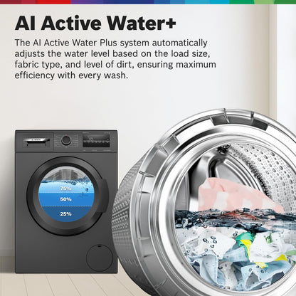 Bosch 7 kg 5 Star Fully-Automatic Front Loading Washing Machine (WAJ24209IN, Black, AI active water plus, In-Built Heater, BLDC Inverter motor, Steam)