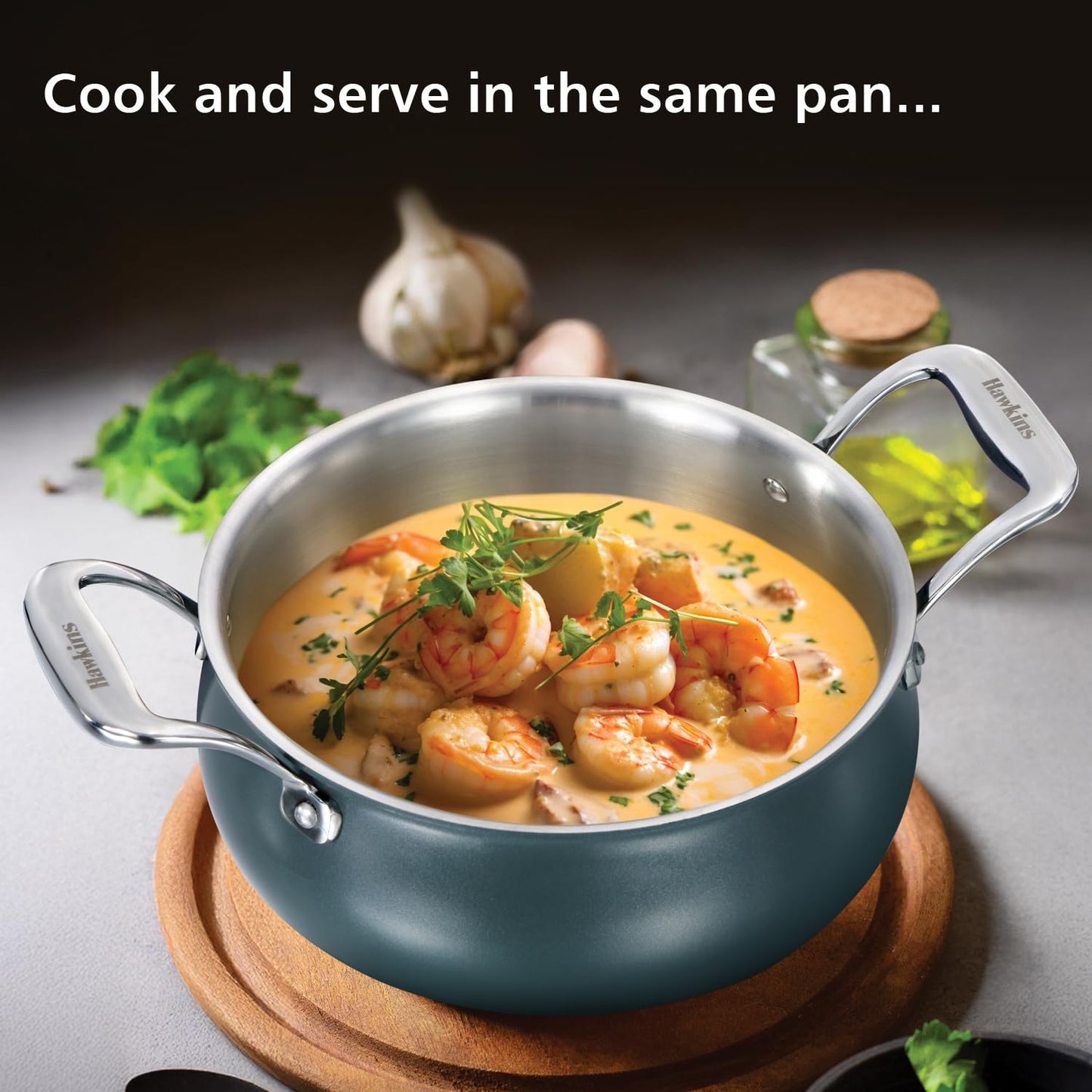 Hawkins Olive Pro 3 Litre Handi, Triply Stainless Steel Pan with Stainless Steel Handles and Glass Lid, Green (POSH30G)