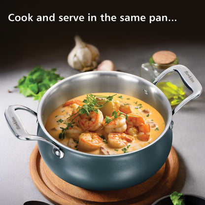 Hawkins Olive Pro 3 Litre Handi, Triply Stainless Steel Pan with Stainless Steel Handles and Glass Lid, Green (POSH30G)