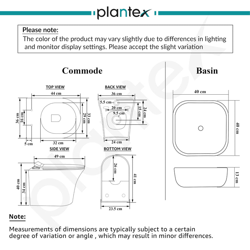 Plantex Ceramic Wall-hung Commode with Table-Top Wash Basin for Bathroom/Rimless Washdown Western Toilet/Bathroom Wash Basin - P Trap Commode - Black-4