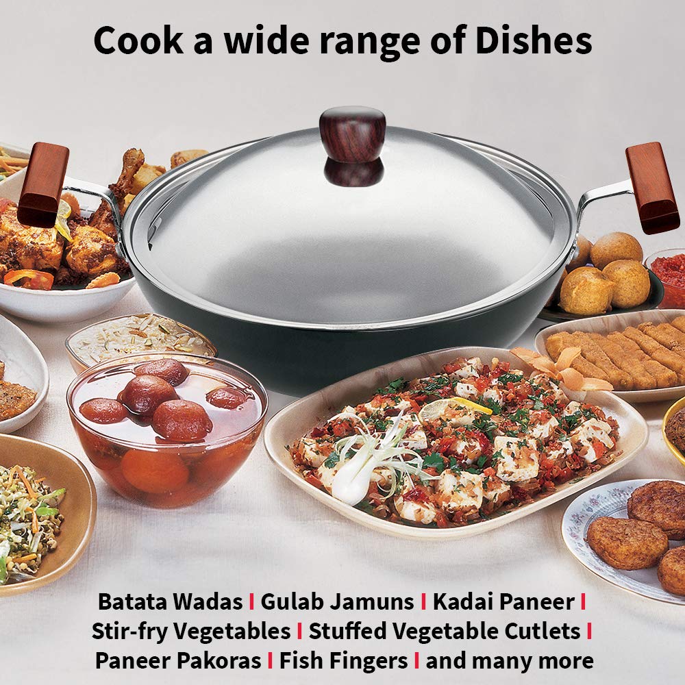 Hawkins Futura Hard Anodised Deep-Fry Pan 1.5 L, 22 cm, 3.25 mm (Kadhai) with SS lid