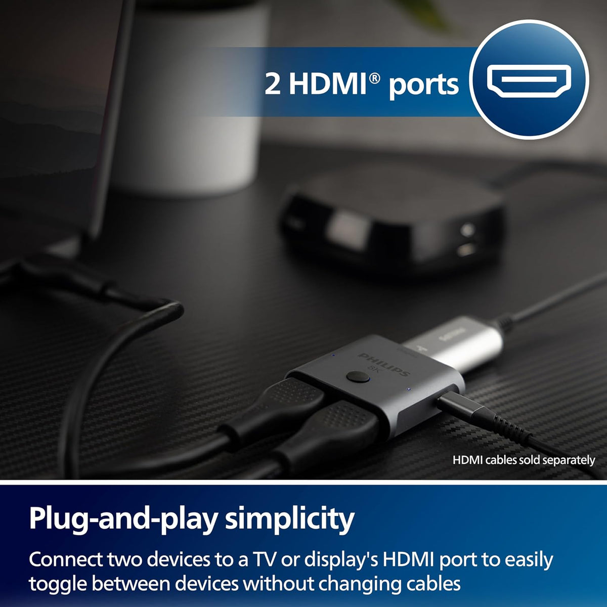 Philips 2 Device HDMI 2.1 Switch Splitter [8K@60Hz 4K@120Hz] Dolby Atmos, HD Dolby 7.1 Surround Sound (SWV9173GR/37)