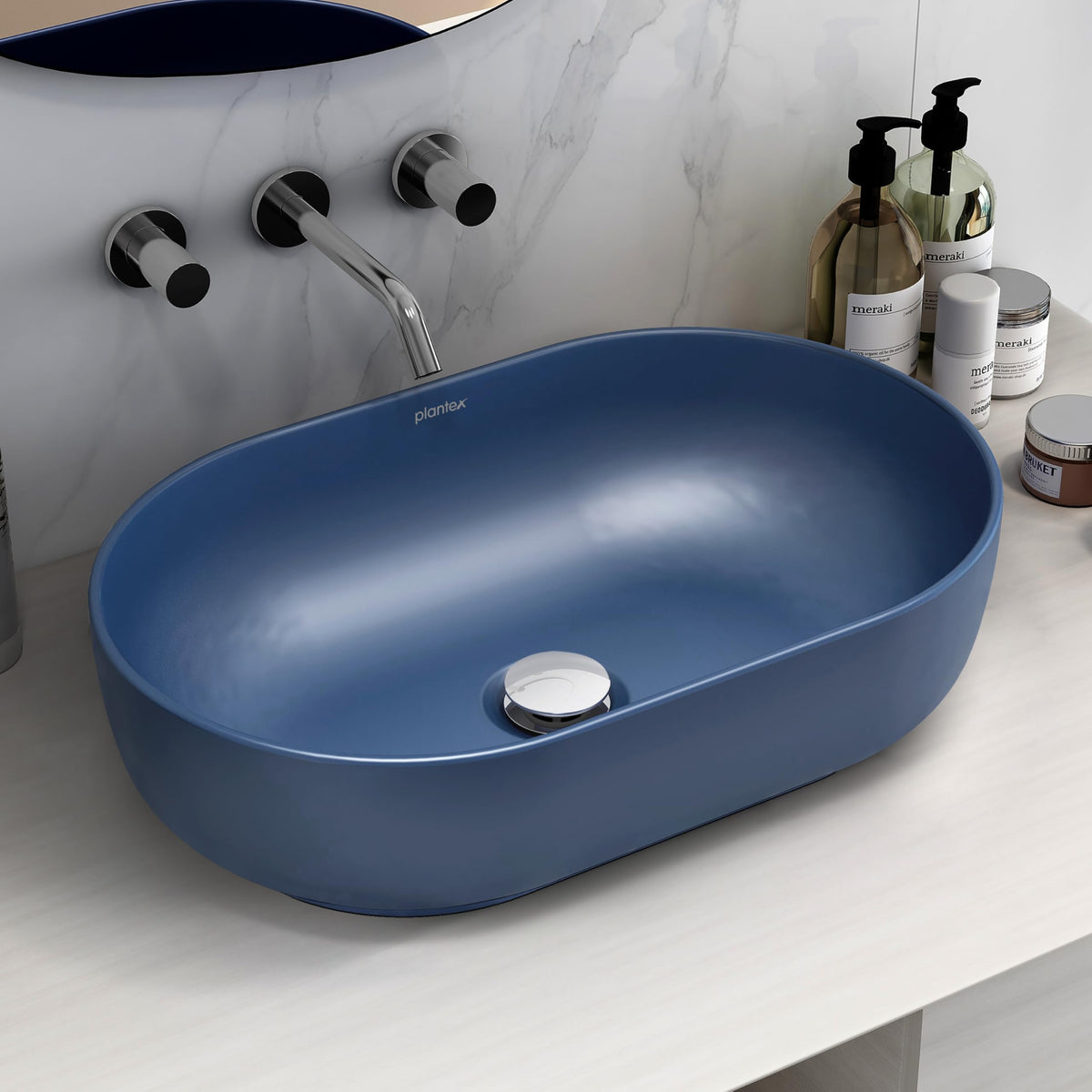 Plantex Wash Basin for Bathroom/Tabletop Designer Ceramic Basin/Countertop Basin/Home/Office (Blue - 22 x 14 x 6 Inch)-1