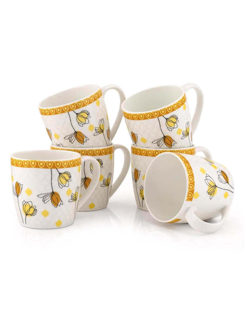 Clay Craft Fine Ceramic Tea/Coffee Cup Set of 6-200 ml Each (Alton Hilton 379), Tea Cup Set of 6, Microwave & Dishwasher Safe, Mugs for Coffee, Cups Set of 6, Mug Set, Gift Set, Ideal for Gifting