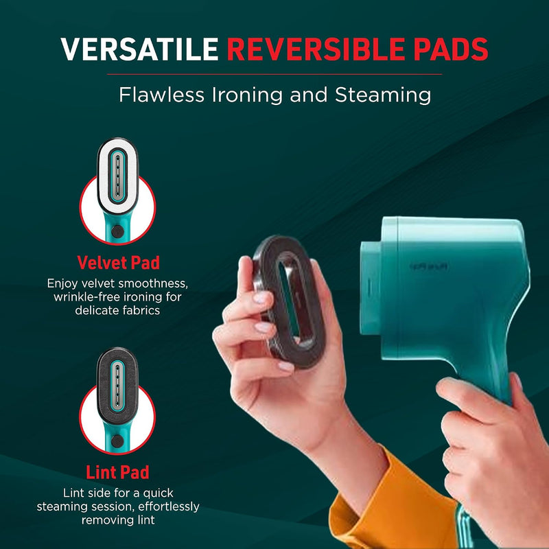 Tefal Pure Pop Handheld Garment Steamer | 1300W | Compact, Convenient Vertical Steaming | Reversible Pad | 2m Cable | 20g/min Steam | 15-sec Heat-Up | Green | No.1 Ironing Brand in Europe