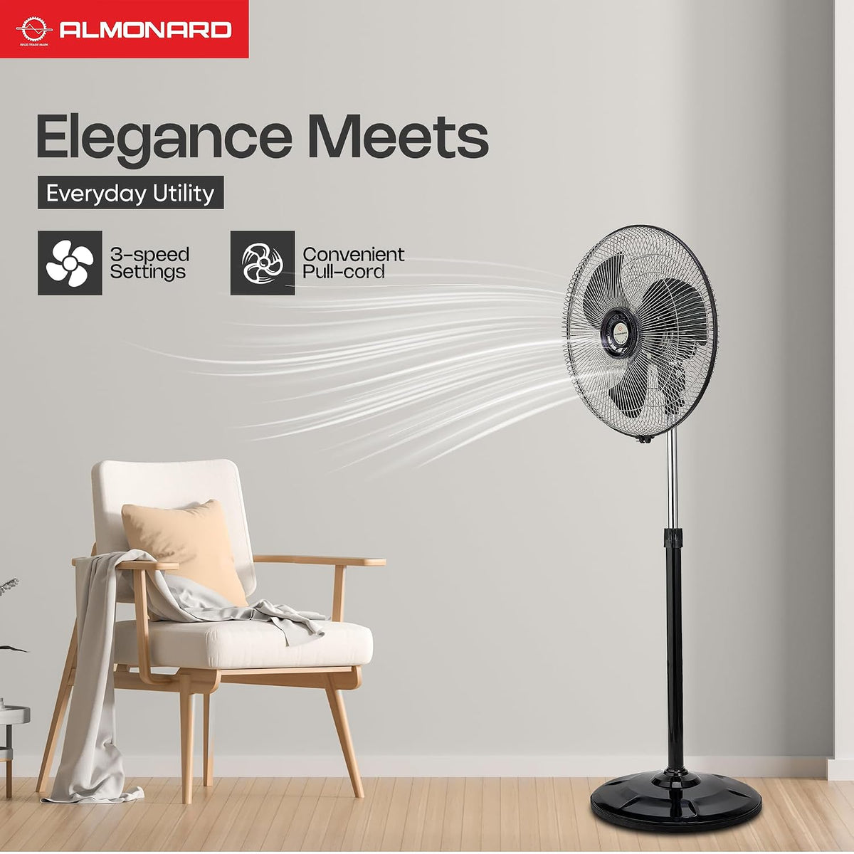 Almonard Aerostar 450 mm High Speed Pedestal Fan (Black)-3