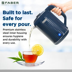 Faber Electric Water Kettle| 1.8L| 1500W| 3X Protection - Auto Off, Dry Boil, Overheating| Double Layered Cool Touch Out