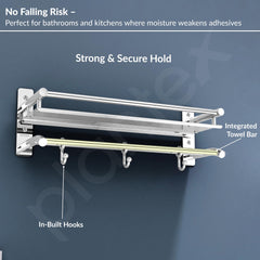 Plantex Premium Stainless Steel Bathroom Shelf/Multipurpose Rack with Towel Hooks & Hanger/Rod/Bathroom Organiser with Drill/Bathroom Stand-(2-Tier,Chrome)-6