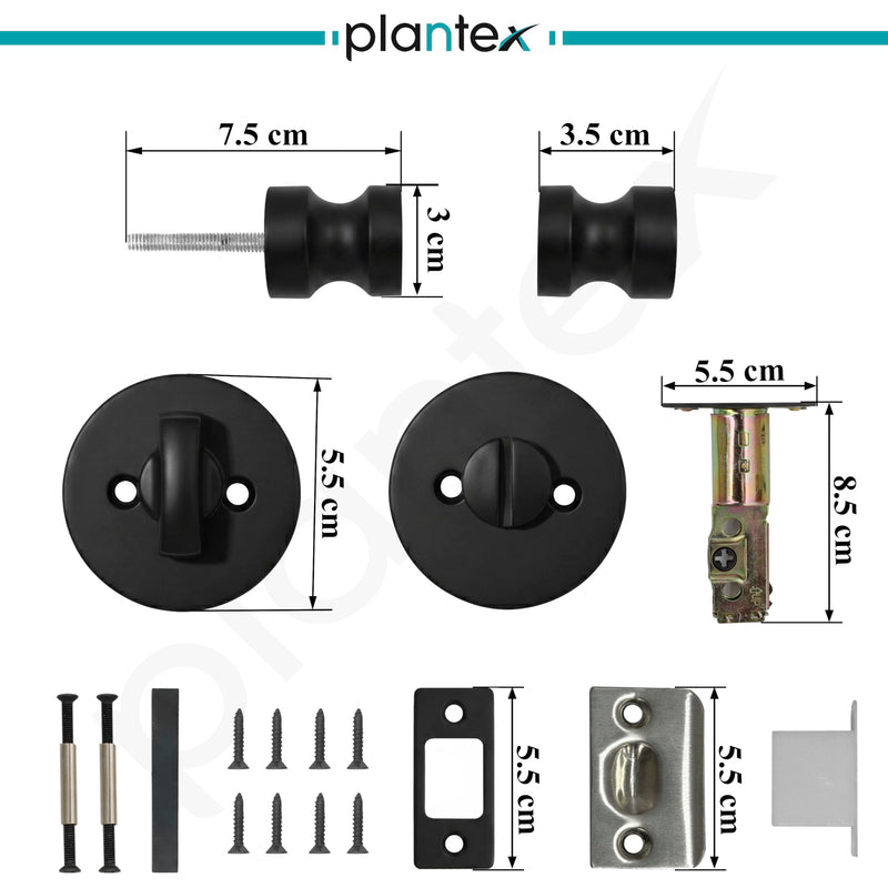 Plantex Bathroom Door Lock/Stainless Steel Pull Push Door Handle Lock Set/Keyless Lock Handle for Bathroom (Black, DTM-666)-5