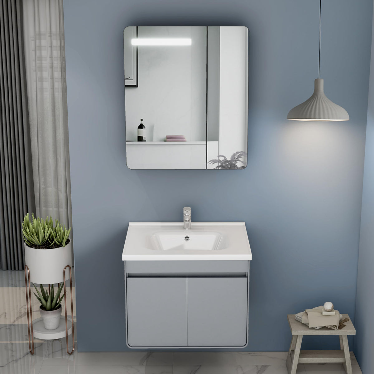Plantex Plywood Vanity for Bathroom/Square Cabinet with Wash Basin and Mirror/Bathroom Organizer for Home - (NZBC-40)