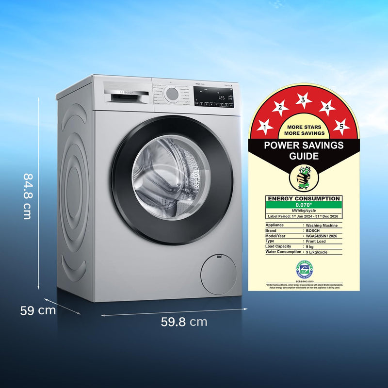 Bosch 9 kg 5 Star Front Load Fully Automatic Washing Machine, AI ActiveWater, Automated Dosing of Detergent(ADOS), Antibacterial Tech, 14 Wash (WGA242IS)-2