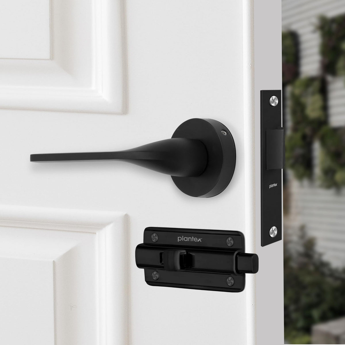 Plantex Pearl Mortise Door Lock for Balcony and Bathroom Door Lock/Keyless Pull Handle Set with Baby Latch (7060, Z-Black)-1