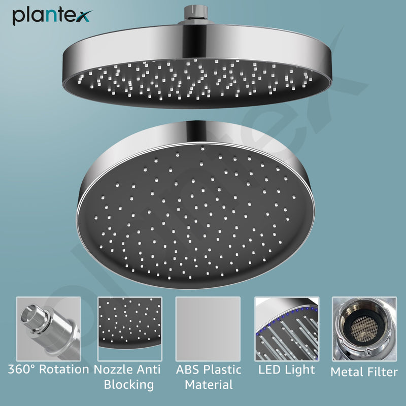 Plantex ABS Round Rain Shower Head for bathroom with LED/360° Rotatable Shower Head for bathroom/Pressurized Shower Head/Showers for bathroom-(Chrome)-6