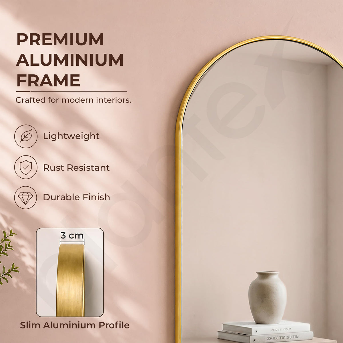 Plantex Aluminium Frame Mirror for Bathroom/Wall Mount Capsule Mirror for Bedroom/Dressing Room/Living Room/Entryway - (Gold, 22x36 Inch)-5