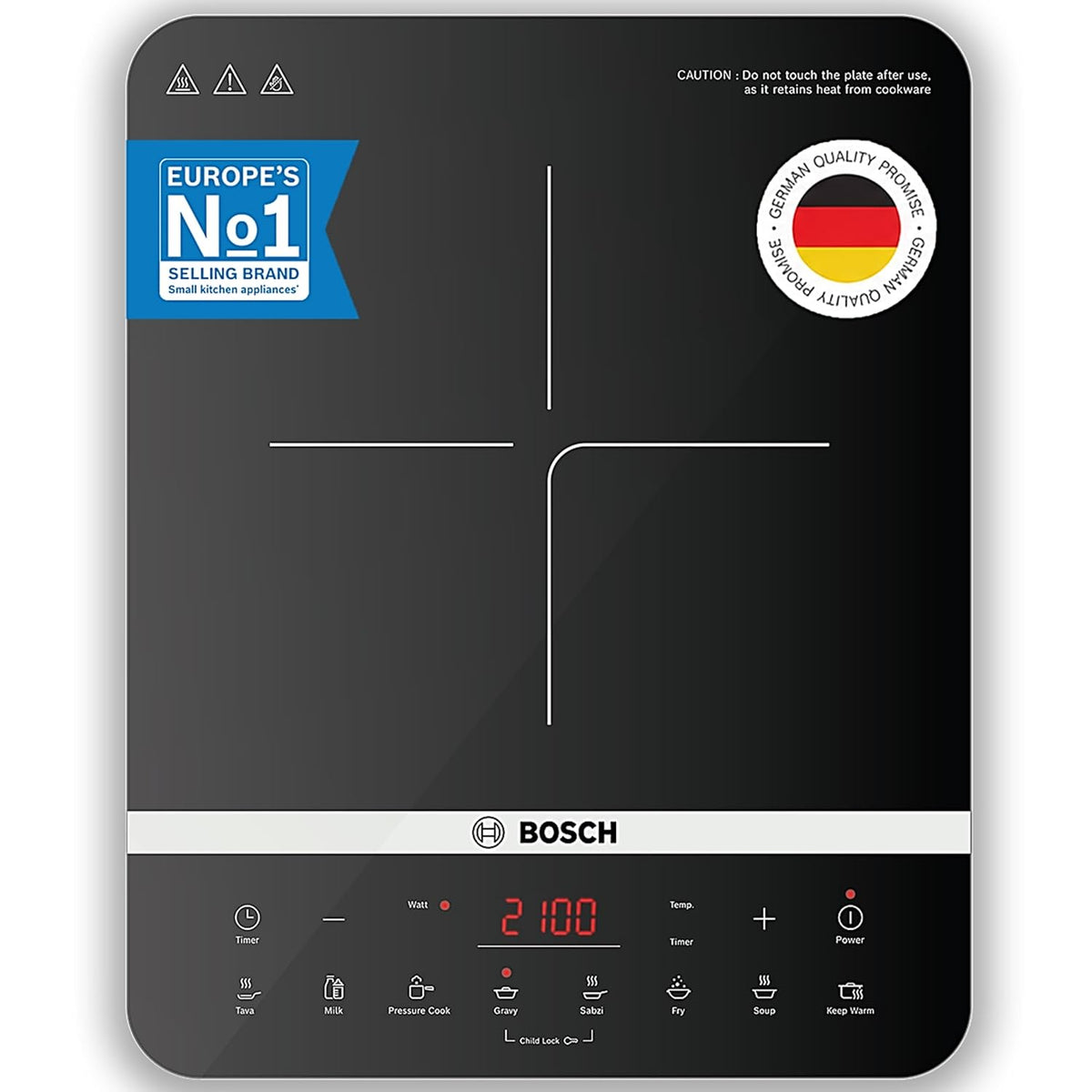 Bosch TrueSafe 2100W Ultra-Sleek Induction Cooktop with Touch Panel, Black