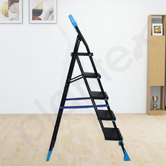 Plantex Stylo Heavy-Duty Mild-Steel Folding 5 Step Ladder for Home with Advanced Locking System/Wide Anti-Skid Step Ladder (Black & Blue)