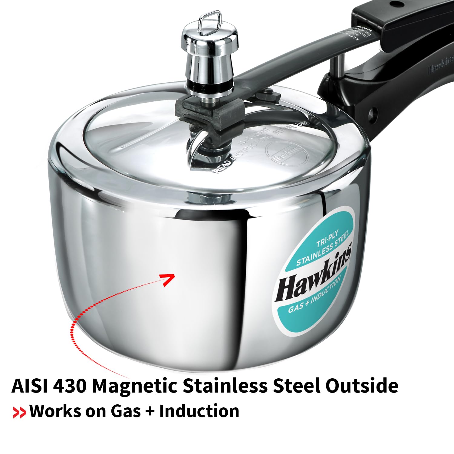 Hawkins 1.5 Litre Triply Stainless Steel Pressure Cooker, Inner Lid Induction Baby Cooker, Silver (HSST15)