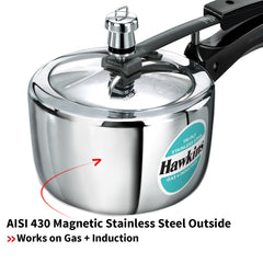 Hawkins 1.5 Litre Triply Stainless Steel Pressure Cooker, Inner Lid Induction Baby Cooker, Silver (HSST15)