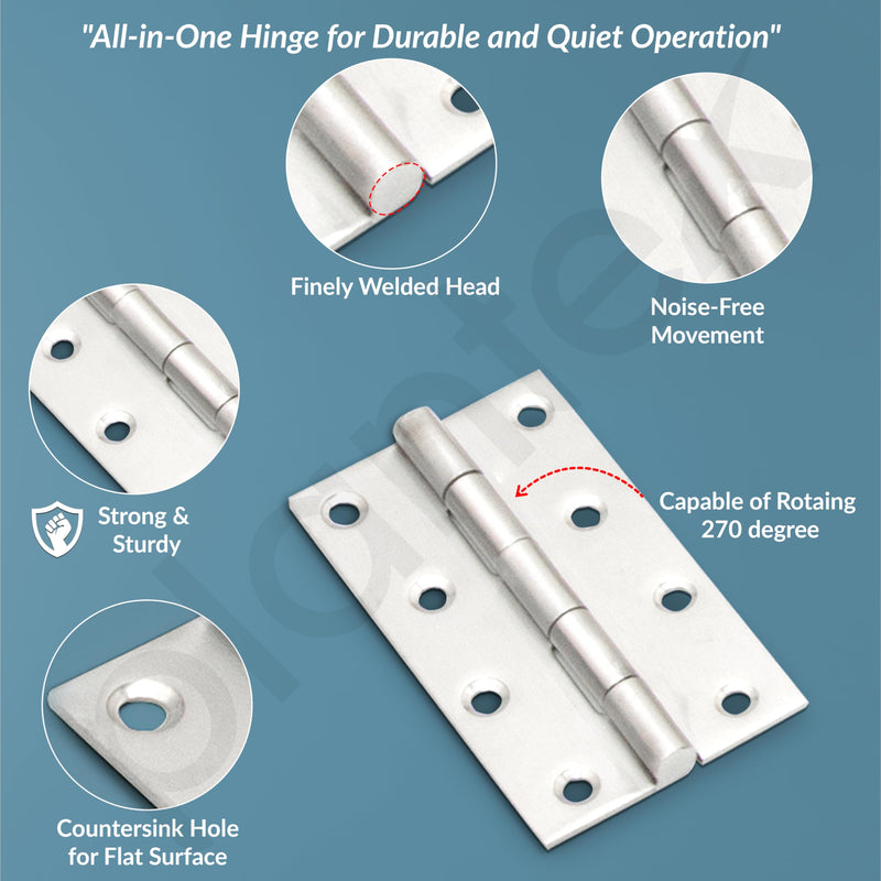 Plantex Stainless Steel Door Kit for Bathroom/Door Hardware/Accessories/3 Hinges/10 inch Al-Drop/8 inch Latch/8 inch 2 Handles - Pack of 1 (APS-1320, Chrome)-5