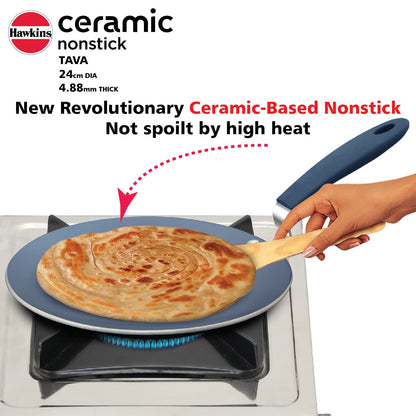 Hawkins Ceramic Nonstick Tava, 24 cm Diameter, Induction Paratha Tawa, Granite Griddle (ICT24)