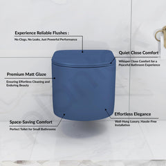 Plantex Imported Ceramic Wall Hung Commode/Rimless Washdown Western Toilet/Commode with Soft Close Toilet Seat - P Trap (Round- Dark Blue)-2