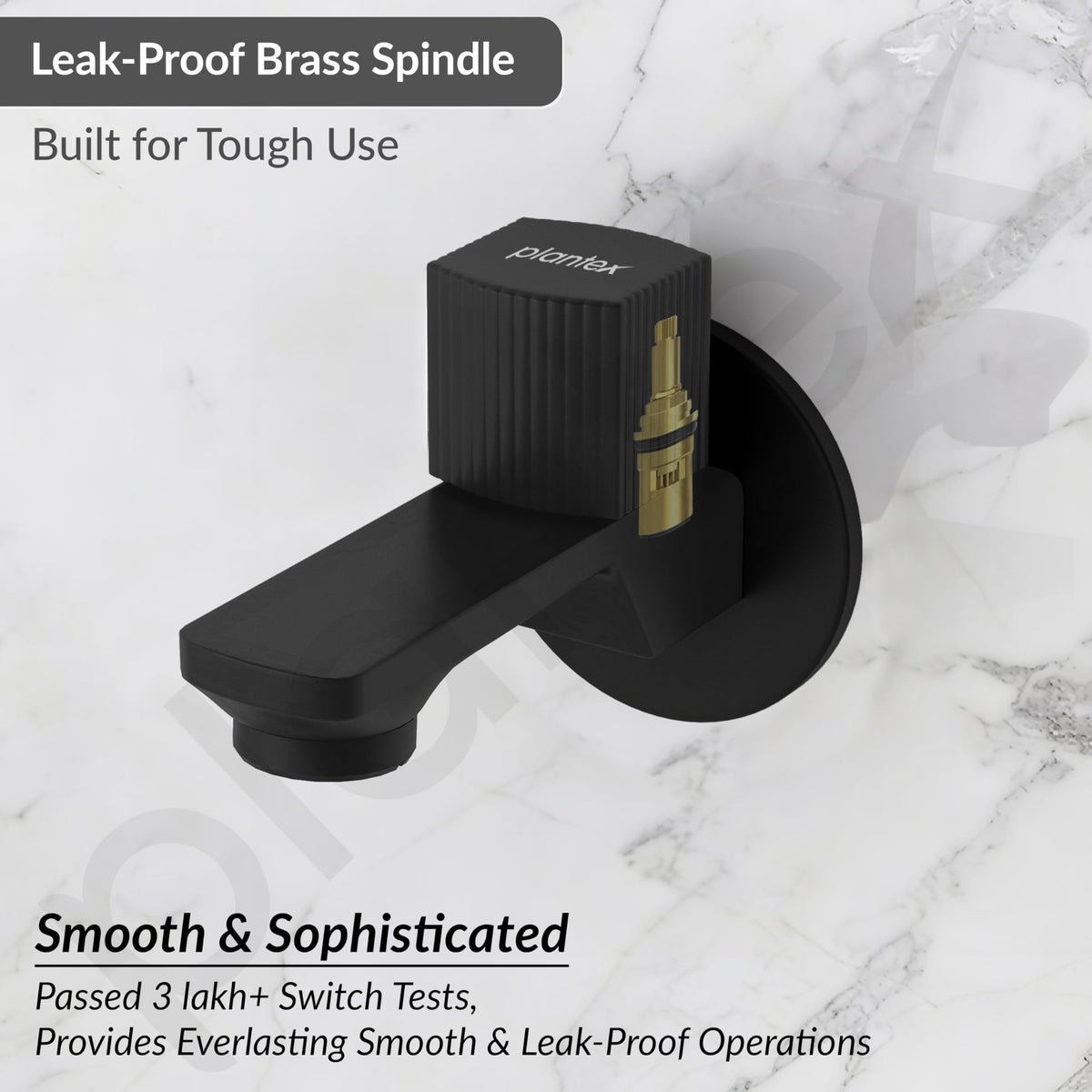 Plantex Single Knob Water Tap for Bathroom with Water-Saving Aerator/Wall Mount Bib Cock with Wall Flange and Teflon Tape/Brass Spindle Bib Tap for Home (Black)-3