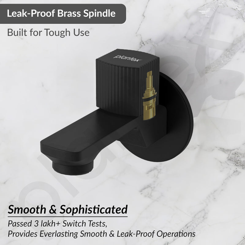 Plantex Single Knob Water Tap for Bathroom with Water-Saving Aerator/Wall Mount Bib Cock with Wall Flange and Teflon Tape/Brass Spindle Bib Tap for Home (Black)-3