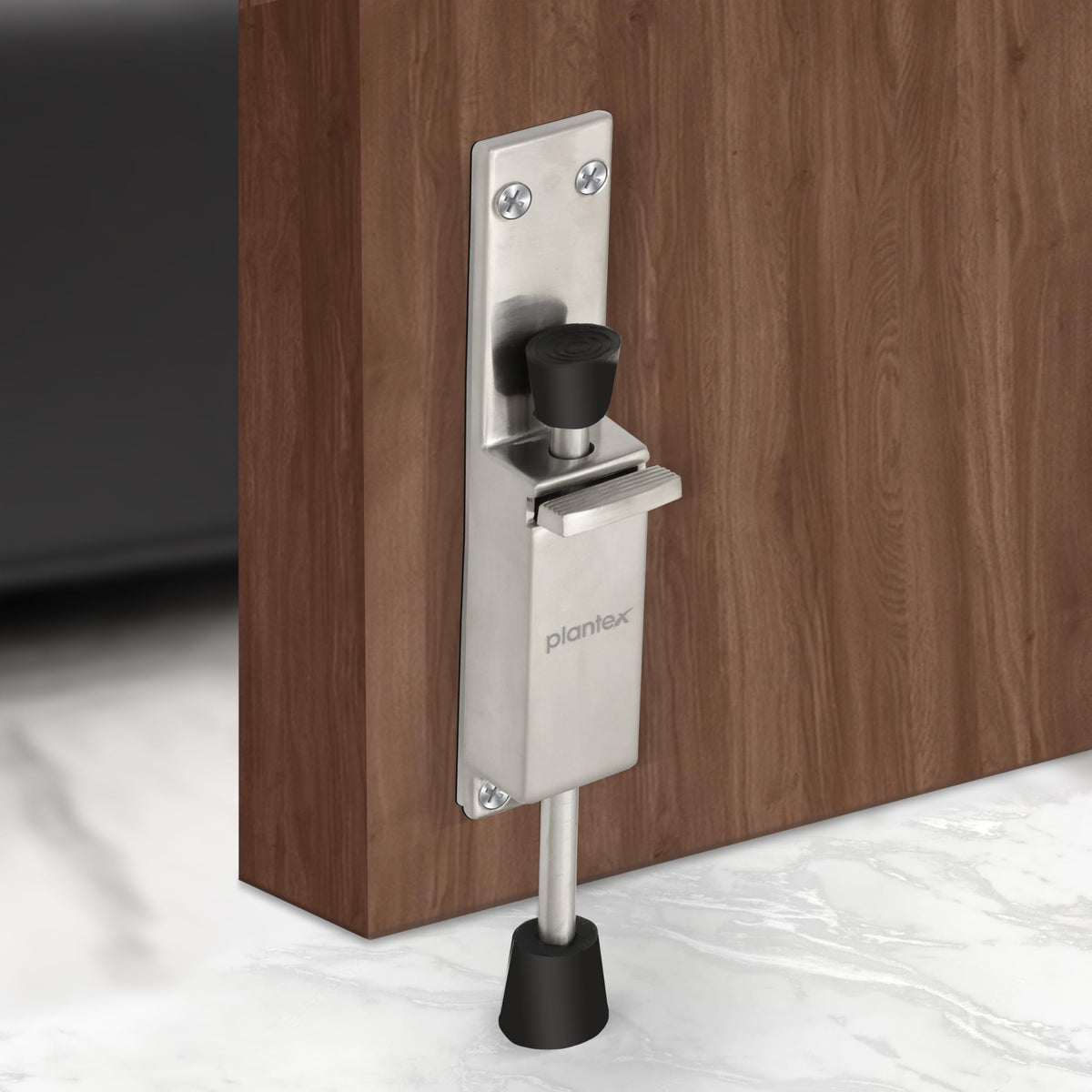 Plantex Kickdown Door Stopper Spring Loaded Telescopic Step On/Off Door Stops Rubber, Adjustable Heavy Duty Door Locks Holder Stop/Release by Foot/Door Stops - Pack of 1 (Matt)