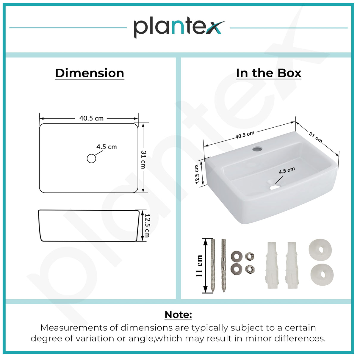 Plantex Ceramic Wall Hung Basin/Washbasin for Bathroom/Wall Mounted Wash Basin with 10 Years Glaze Warranty/Rectangle Sink for Home/Office (Bolt-White- 16x12x5 inch)-4