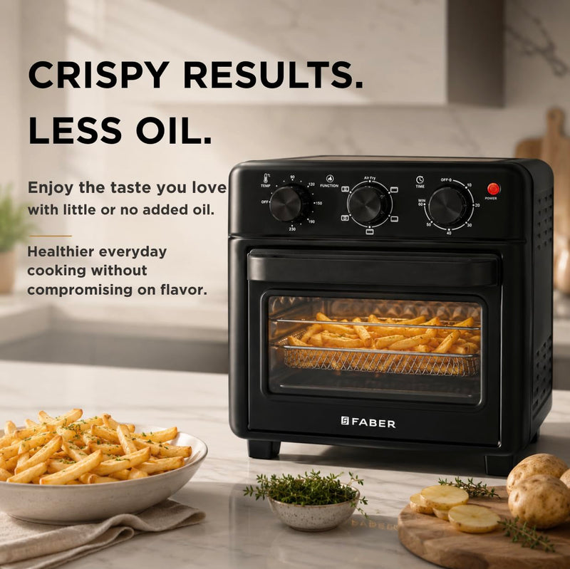 Faber Air Fryer Oven 14L 1400W|View Window|Bake Tray,Crumb Tray & Tray Handle|Dishwasher safe removable parts|6 cooking 