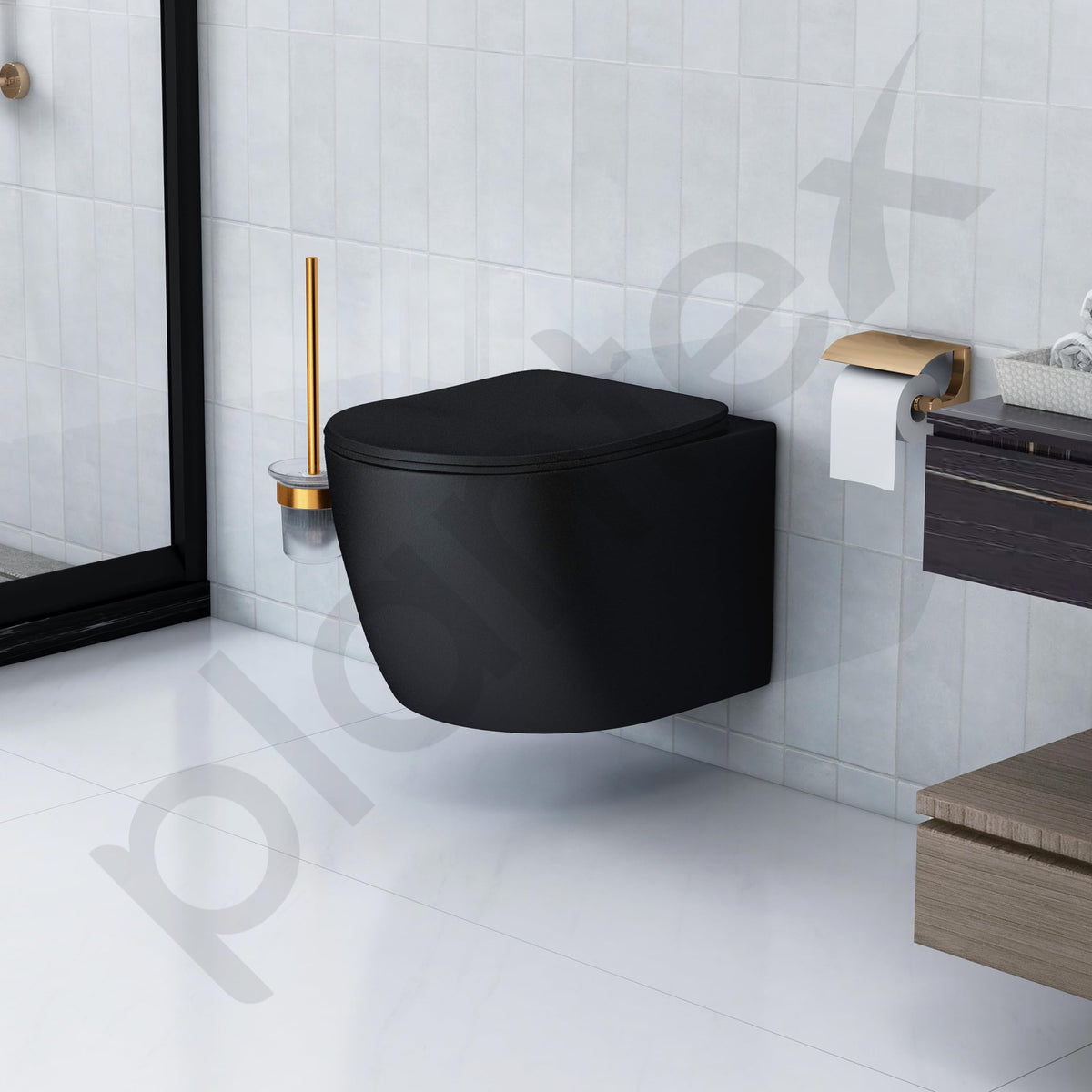 Plantex Commode for Toilet/Ceramic Wall Hung Toilet with Soft Close Toilet Seat/Rimless and Washdown Western Commode - P Trap (Round, Matt Black)